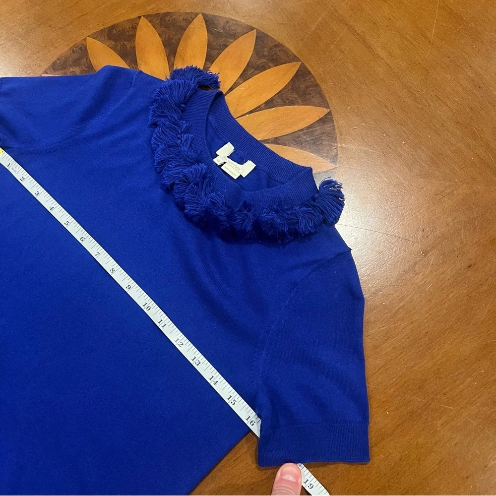 NEW‎ Kate Spade New York Silk Blend Tassel Crewneck Sweater Cobalt Blue XS